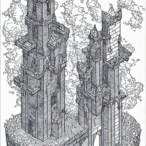 Isometric View Of A Wizard Tower Colored Lineart Stable Diffusion