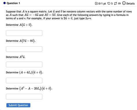 Solved Suppose That A Is A Square Matrix Let Vec U And Chegg