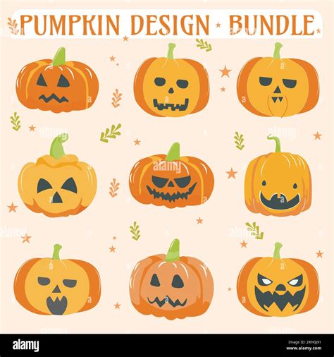 Set Of Halloween Pumpkin Bundle Vector Art Clipart Pumpkin Vector