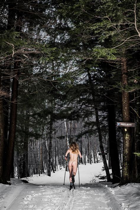 Crazy Blonde Jessie Diggins Skiing Naked In The Winter Forest The