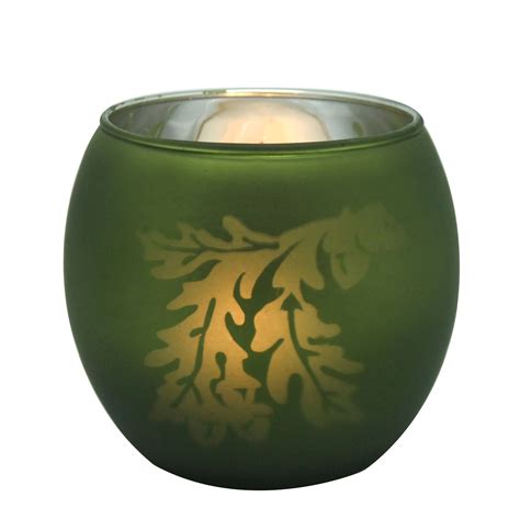 Tea Light Candles With Frosted Army Green Colors And Laser Cut Pattern Decorated Glass Votive