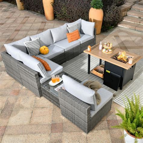 HOOOWOOO Messi Gray 8 Piece Wicker Outdoor Patio Conversation Sectional