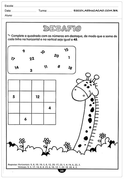 Atividades De Matemática 4º Ano Desafios Escola Educação