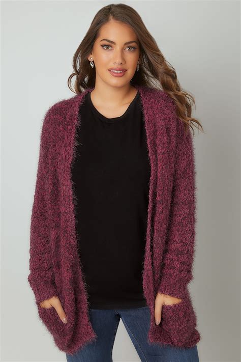 Burgundy Longline Eyelash Cardigan Plus Size 16 To 36