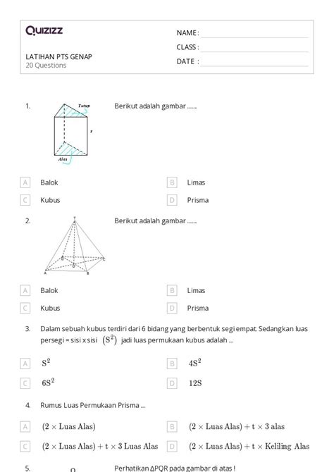 Lembar Kerja Volume Dan Luas Permukaan Prisma Untuk Kelas Di