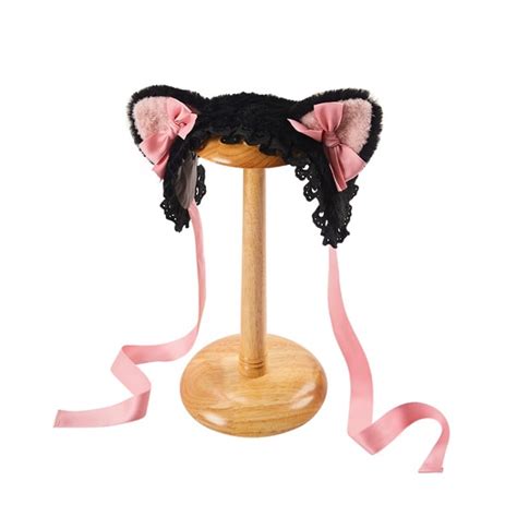 Black And Pink Plush Kitty Ears Hairband