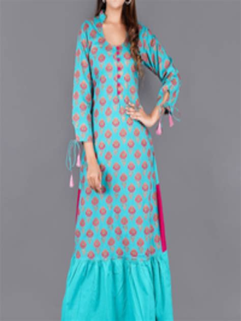 Buy Kalini Women Blue Floral Printed Anarkali Kurta Kurtas For Women