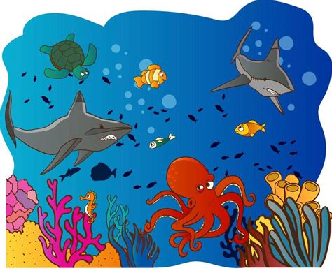 underwater drawing vector art icons  graphics