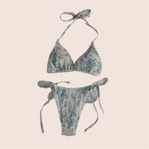 Light Blue Floral Drawstring Bikini In Perfect Depop