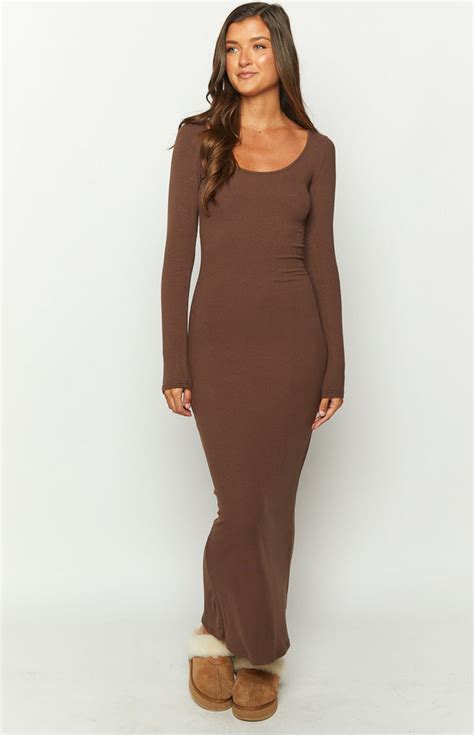 Lily Brown Long Sleeve Maxi Dress Beginning Boutique Us