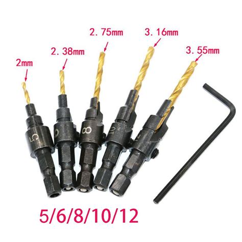 5 Pcs HSS Countersink Drill Bit Set Quick Change 1 4 Hex Shank Trim