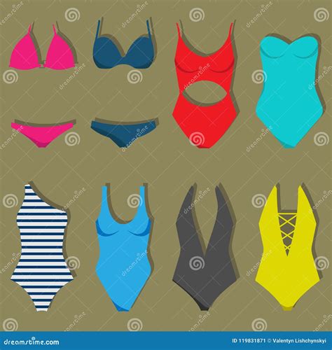 Vector Illustration Of Women S Swimsuit Design Set Fashion Bikini Collection Female Stylish