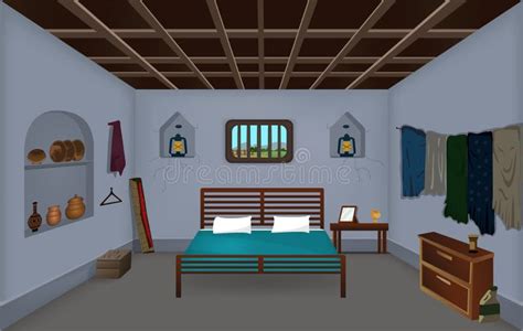 Village Room Inside Vector Poor Mud House Room Interior Cartoon