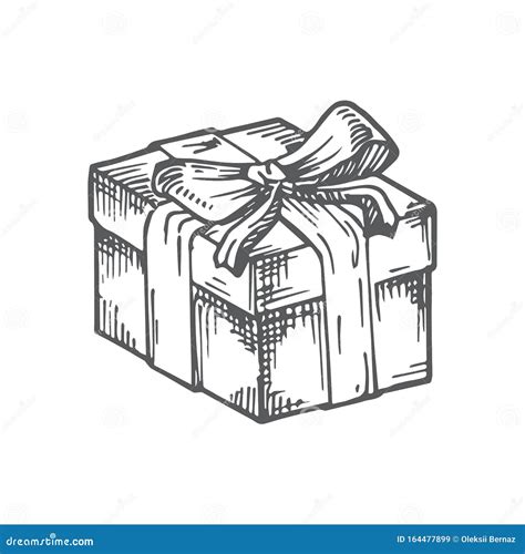 Hand Drawn Christmas Gift or Present Box with Ribbon Vector ...