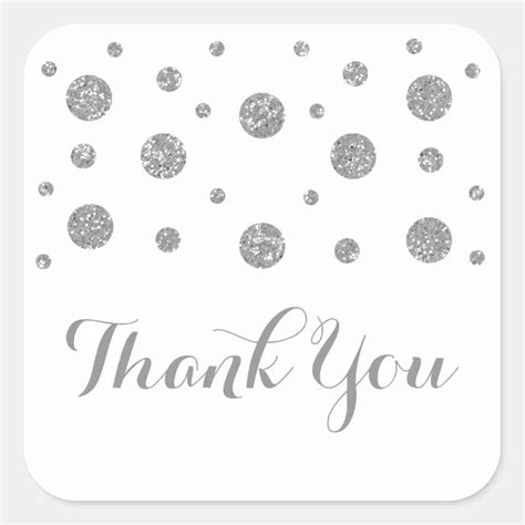 Silver Glitter Confetti Wedding Thank You Stickers Zazzle