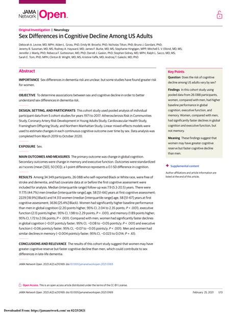 Pdf Sex Differences In Cognitive Decline Among Us Adults