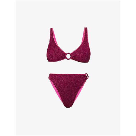 Oseree Lumi Re Sporty Metallic Bikini Set Dark Fuchsia Editorialist