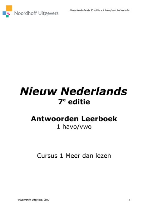 Nn Hv Antwoorden Cursus Nieuw Nederlands E Editie Antwoorden