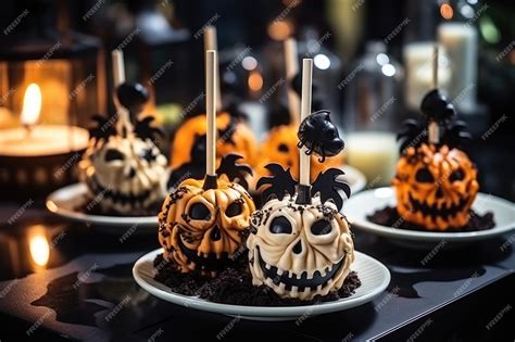 Premium Photo Creepy Evil Pumpkin Desserts For Halloween Generative Ai