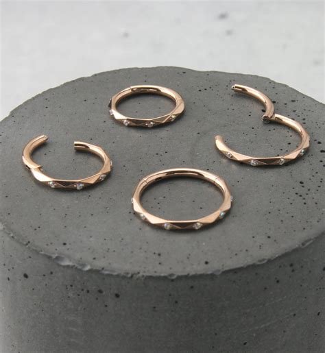 Facet Cz Rose Gold Pvd Titanium Hinged Segment Ring