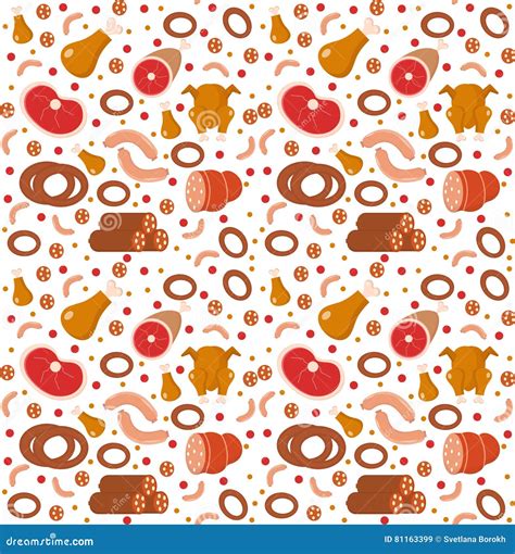 Meat Products Seamless Pattern Flat Style Meats And Sausage Endless