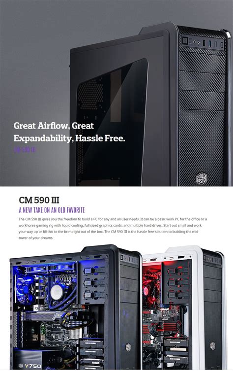 Cooler Master Cm 590 Iii Atx Mid Tower Case With 2 Blue Led Black Pc Room