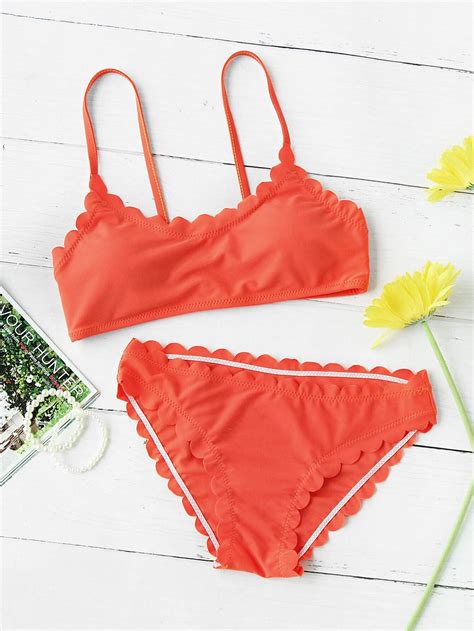 Scalloped Trim Bikini Set Shein Sheinside