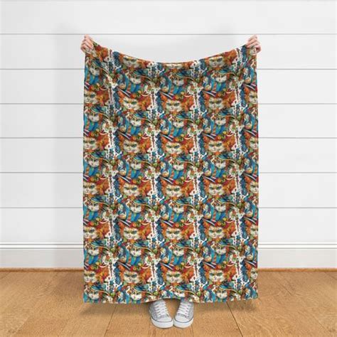 Psychedelic Anthro Mad Hatter Cat Fabric Spoonflower