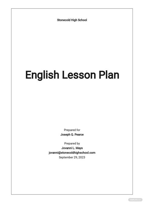 High School English Lesson Plan Template - Google Docs, Word, Apple ...