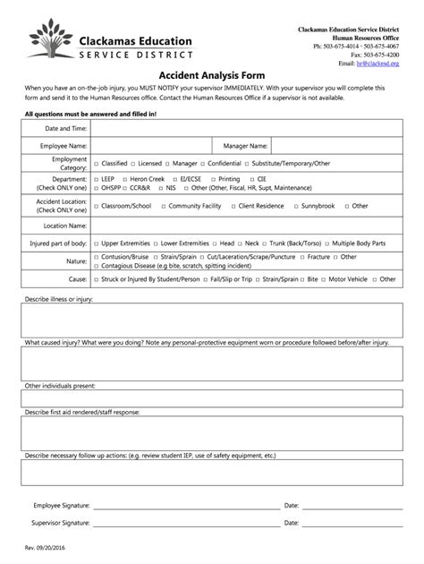 Fillable Online Clackesd Accident Analysis Form Clackamas Education