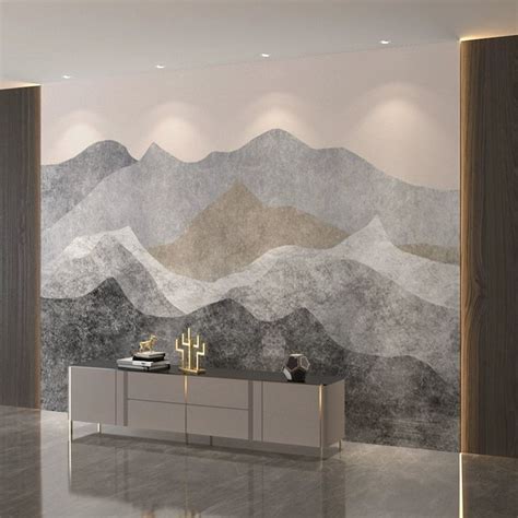 Ombre Mountains Mural Wallpaper Grey Mountain Landscape Etsy Artofit