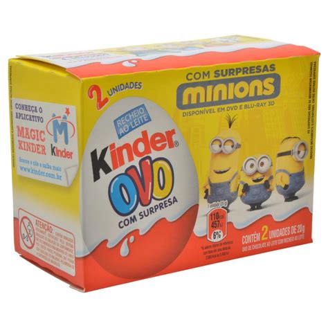 Chocolate Ao Leite Kinder Ovo Minions Caixa 2 Unidades 20 G Cada Mega