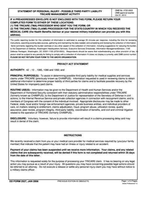 Printable DD Form 2527 Fillable