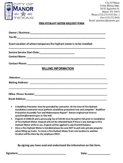 Fillable Online Temporary Fire Hydrant Request Form Fax Email