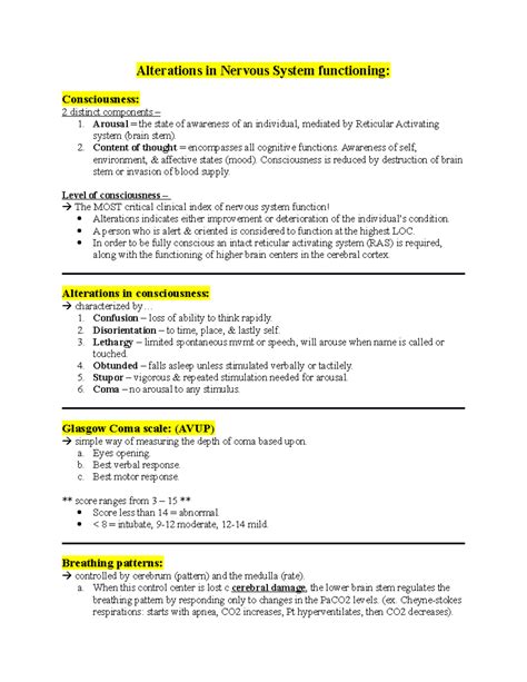 Neuro and shock - Alterations in Nervous System functioning