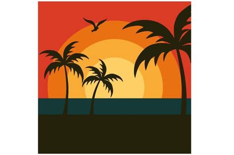 Beach Sunset With Palm Trees Graphic Tree Graphic Palm Tree