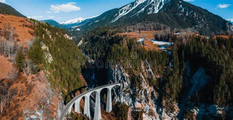 Aerial View Famous Mountain in Filisur, Switzerland. Landwasser Viaduct - World Heritage ...