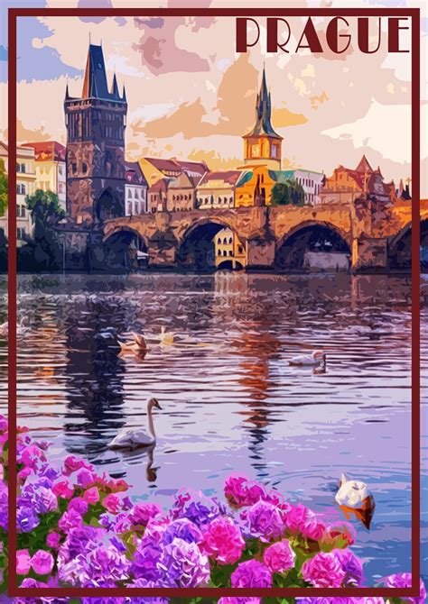 Prague Print Czech Republic Poster Canvas Česko Artwork Wall Etsy