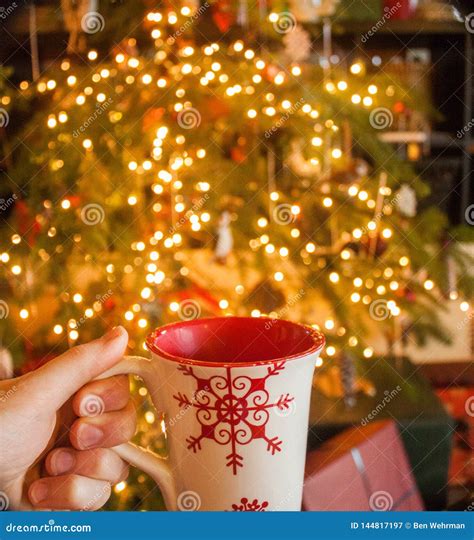 Hot Cocoa By The Christmas Tree Stock Image Image Of Candle White 144817197