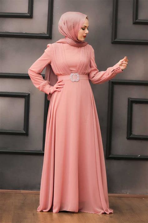 Powder Pink Hijab Evening Dress 27690pd Neva