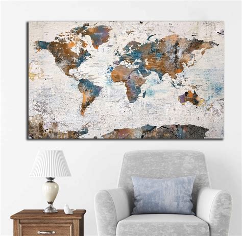 World Map Canvas Single Panelworld Map Wall Artworld Etsy