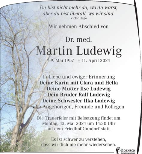 Traueranzeigen Von Martin Ludewig Trauer Anzeigen De