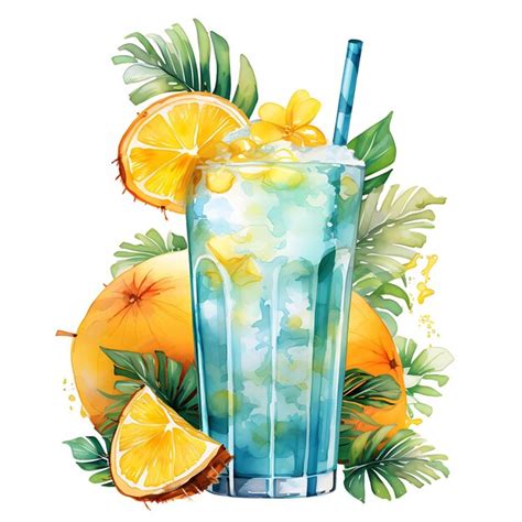 Premium Ai Image Watercolor Of A Tropical Malibu Drink Exuding The