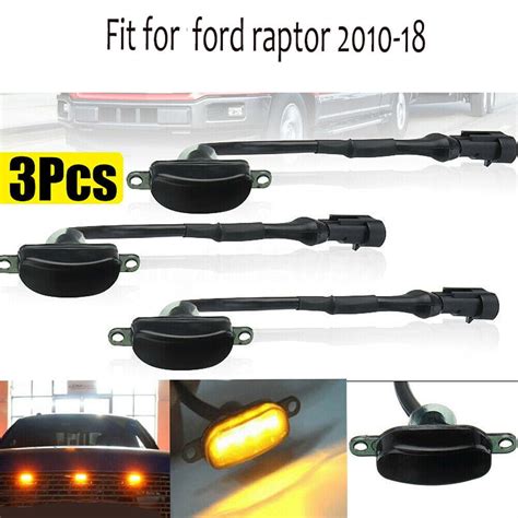 3x Raptor Style Smoked Lens Amber LED Front Grille Running Light For