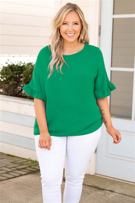 Chic Soul Plus Size Clothing Kelly Green Solid Half Length Flutter