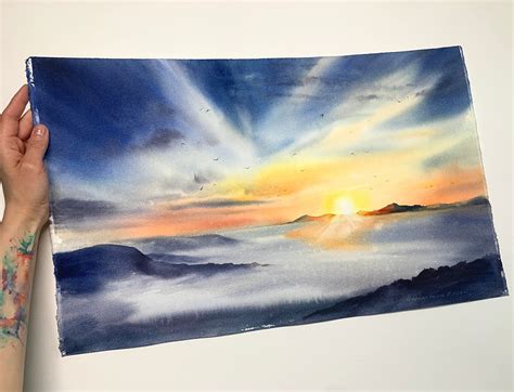 Sunrise in the mountains Painting Original Watercolor | Etsy