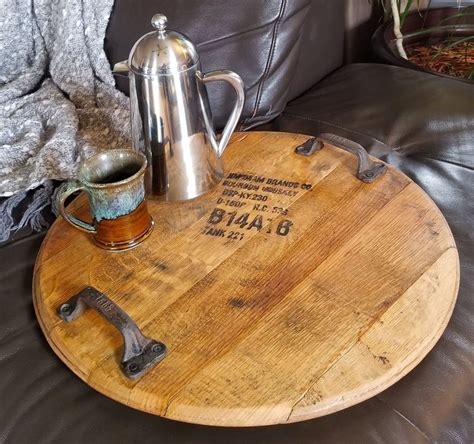 Reclaimed Vintage Bourbon Barrel Wood Serving Tray Lazy Susan