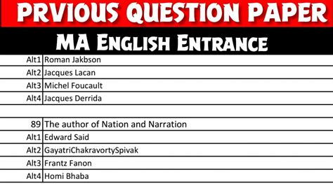 Ma English Entrance Question Paper Pondicherry University