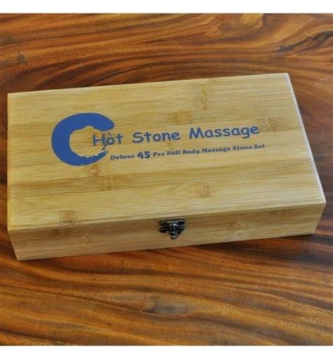 Set Van Stenen In Bamboe Doos Hot Stone Massage Thaise Massagestempel Thaise Massage