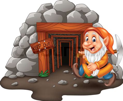 Cartoon mine entrance with dwarf miner | Stock vector | Colourbox